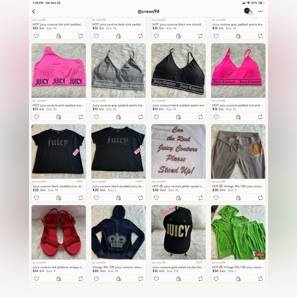 All vintage juicy couture clothing and bras bags and more.CHECK OUT Crews94